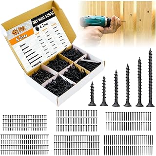 Homdum Assorted Black Dry Wall Screws 6 Sizes (13 mm to 50 mm) + Ph Bit 1 nos, (Pack of 451 Pieces)