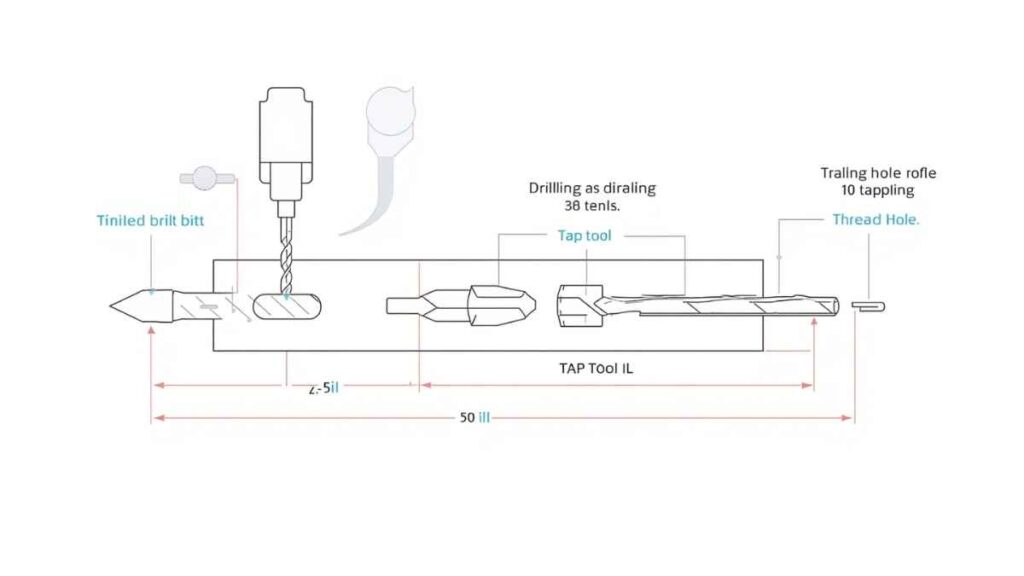 DK tapping process steps drilling thread cutting inspection