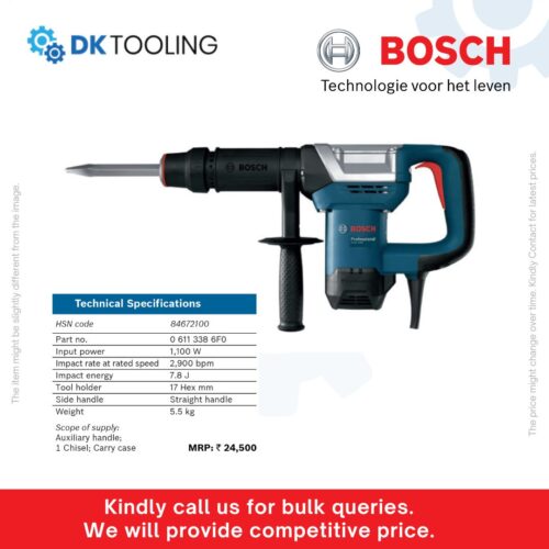 Premium DEMOLITION HAMMER GSH 500 | Bosch Professional 1100W 7.8J Hex Breaker | Heavy-Duty Concrete & Masonry Breaking with Carry Case